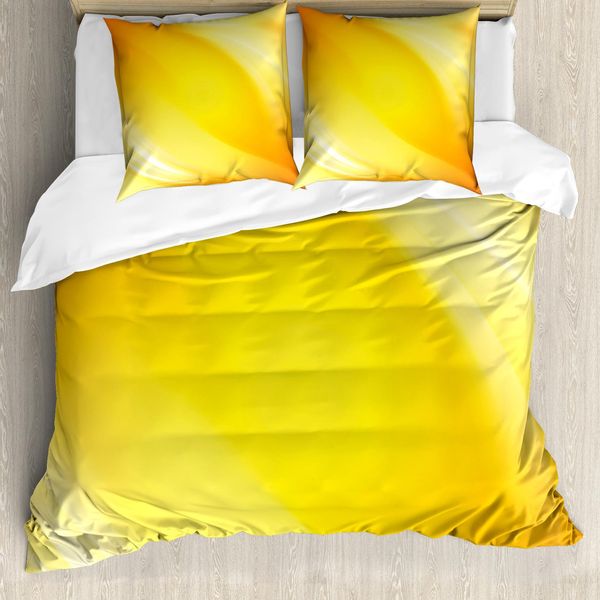 Abakuhaus Set Copripiumino Giallo Per Letti Matrimoniali, Motivo Astratto Sfumato Sunshine, Antiacaro, Adatto A Chi Soffre Di Allergie, Con Federe, Giallo Bianco-image