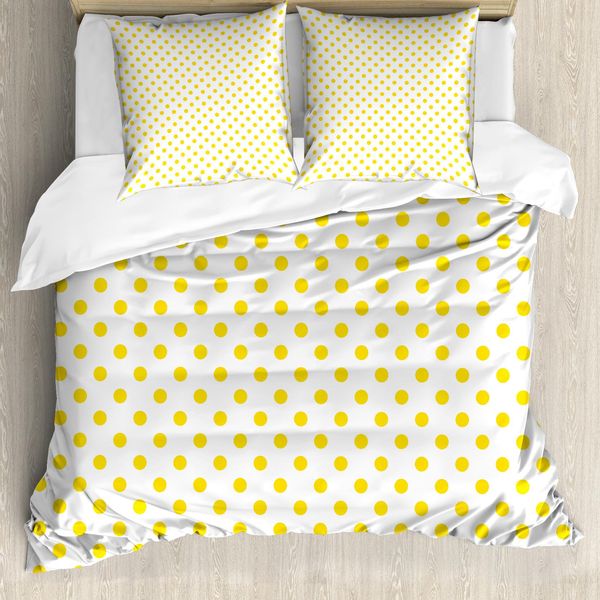 Abakuhaus Copripiumino Giallo, Picknick Yellow Spots, Antiacaro, Adatto A Chi Soffre Di Allergie, Con Federe, 200 Cm X 200 Cm - 80 X 80 Cm, Giallo E Bianco-image