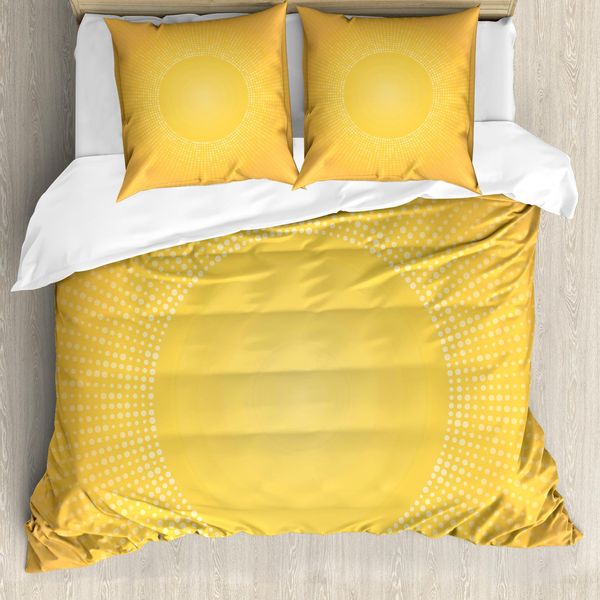 Abakuhaus Copripiumino Giallo, Modern Sunshine Circle, Antiacaro, Adatto A Chi Soffre Di Allergie, Con Federe, 155 Cm X 220 Cm - 80 X 80 Cm, Giallo E Bianco-image