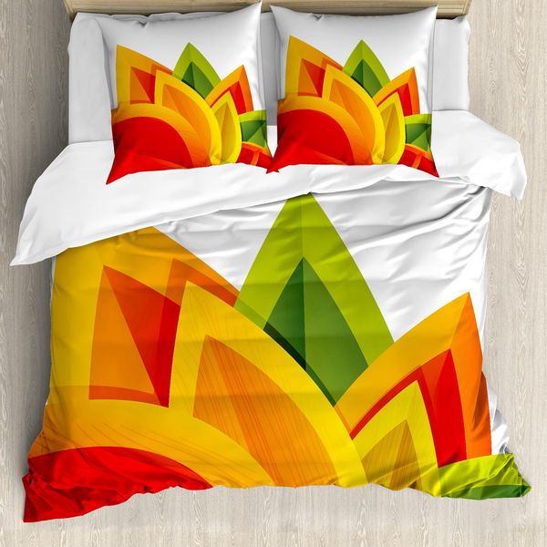 Abakuhaus Copripiumino Astratto, Foglia Autunnale Digitale, Antiacaro, Adatto A Chi Soffre Di Allergie, Con Federe, 155 Cm X 220 Cm - 80 X 80 Cm, Arancione Verde-image