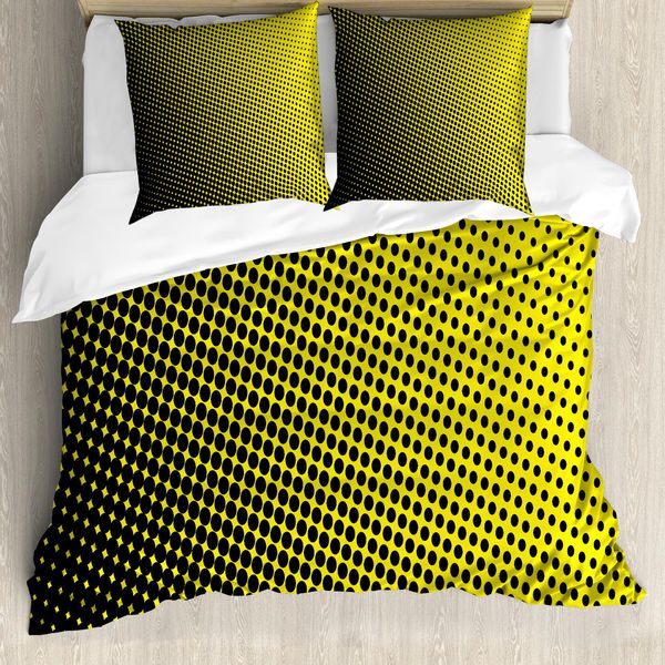 Abakuhaus Copripiumino Giallo, Tema Giallo A Pois, Antiacaro, Adatto A Chi Soffre Di Allergie, Con Federe, 200 Cm X 200 Cm - 80 X 80 Cm, Giallo E Nero-image