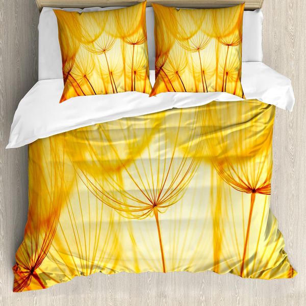 Abakuhaus Copripiumino Giallo, Giardino Estivo Con Denti Di Leone, Antiacaro, Adatto A Chi Soffre Di Allergie, Con Federe, 200 Cm X 200 Cm - 80 X 80 Cm, Calendula E Bianco-image