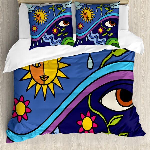 Abakuhaus Copripiumino Astratto, Sunny Natur Blumen, Antiacaro, Adatto A Chi Soffre Di Allergie, Con Federe, 155 Cm X 220 Cm - 80 X 80 Cm, Multicolore-image