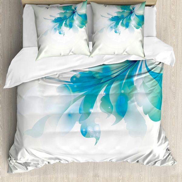 Abakuhaus Copripiumino Astratto, Blu Sfumato Con Fiori, Antiacaro, Adatto A Chi Soffre Di Allergie, Con Federe, 155 Cm X 220 Cm - 80 X 80 Cm, Azzurro Pallido Bianco-image