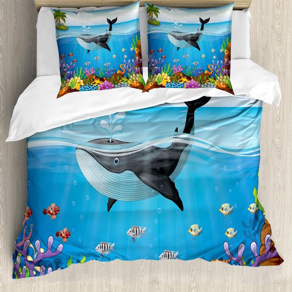 Abakuhaus Copripiumino Wal, Wal In Ocean Planet, Antiacaro, Adatto A Chi Soffre Di Allergie, Con Federe, 200 Cm X 200 Cm - 80 X 80 Cm, Blu Scuro Arancione-image