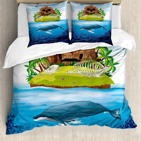 Abakuhaus Set Copripiumino Wal Per Letti Matrimoniali, Ocean Rainbow Disegnato A Mano, Antiacaro, Adatto A Chi Soffre Di Allergie, Con Federe, Multicolore-image