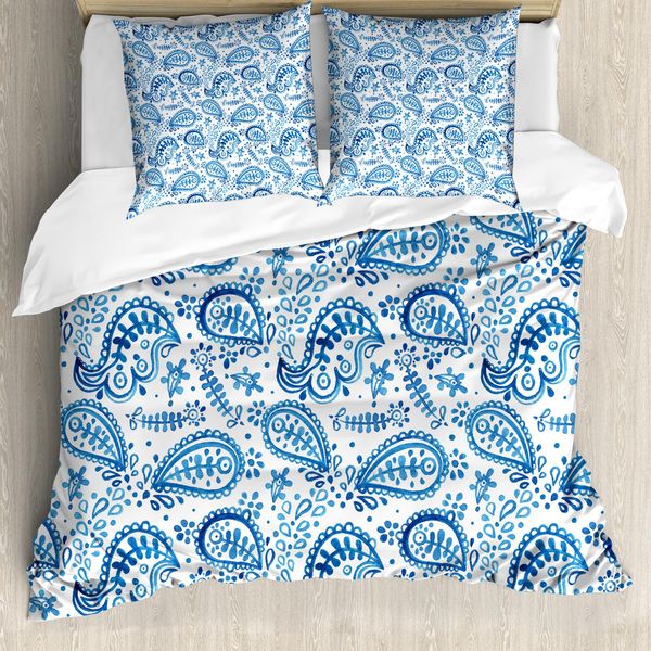 Abakuhaus Copripiumino Paisley, Fiori E Fiocchi, Antiacaro, Adatto A Chi Soffre Di Allergie, Con Federe, 200 Cm X 200 Cm - 80 X 80 Cm, Blu E Bianco-image