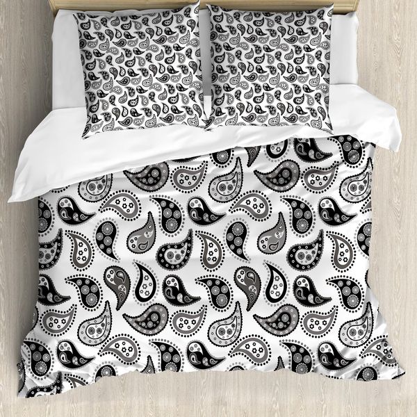 Abakuhaus Copripiumino Paisley, Motivi Floreali Vari, Antiacaro, Adatto A Chi Soffre Di Allergie, Con Federe, 155 Cm X 220 Cm - 80 X 80 Cm, Grigio E Nero-image
