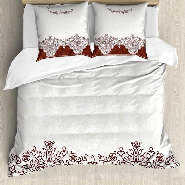 Abakuhaus Tradizionale Copripiumino, Disegno Floreale Persiano, Antiacaro, Adatto A Chi Soffre Di Allergie, Con Federe, 200 Cm X 200 Cm - 80 X 80 Cm, Beige Marrone-image
