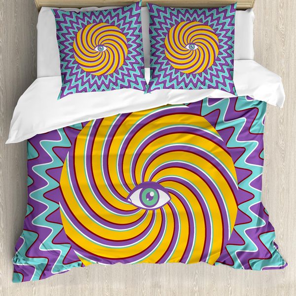 Abakuhaus Copripiumino Vintage, Colore Hypnotic Circles, Antiacaro, Adatto A Chi Soffre Di Allergie, Con Federe, 200 Cm X 200 Cm - 80 X 80 Cm, Multicolore-image