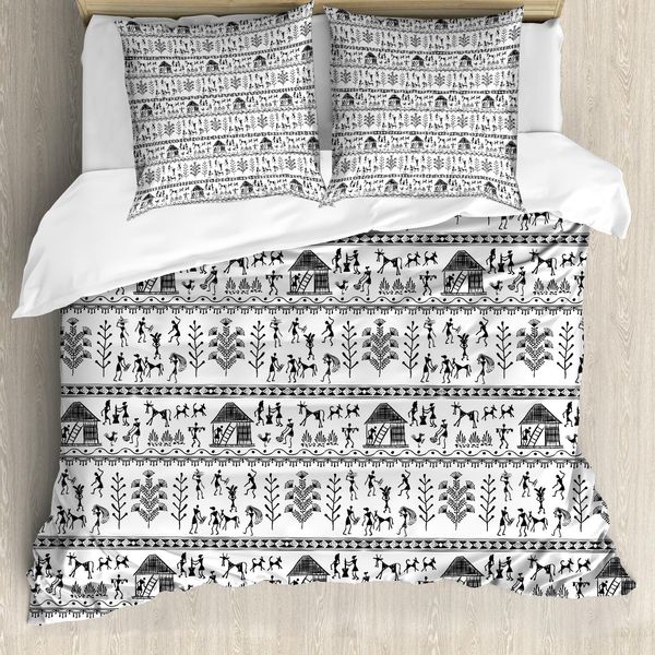 Abakuhaus Copripiumino Tribale, Arte Tribale, Antiacaro, Adatto A Chi Soffre Di Allergie, Con Federe, 155 Cm X 220 Cm - 80 X 80 Cm, Bianco E Nero-image