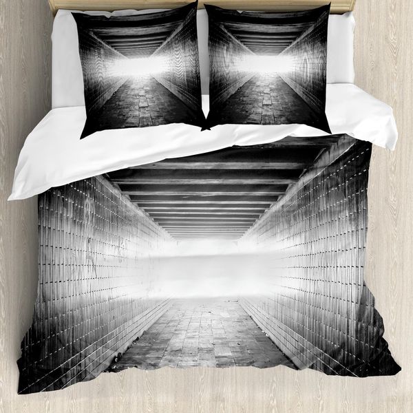 Abakuhaus Horror Haus Copripiumino, Tunnel Della Notte Oscura, Antiacaro Adatto A Chi Soffre Di Allergie Con Federe, 155 Cm X 220 Cm - 80 X 80 Cm, Bianco E Nero-image