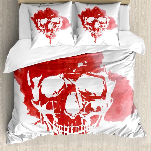 Abakuhaus Copripiumino Horror House, Scheletro Gotico, Antiacaro, Adatto A Chi Soffre Di Allergie, Con Federe, 200 Cm X 200 Cm - 80 X 80 Cm, Corallo-image