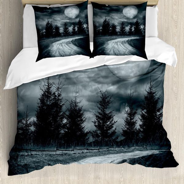 Abakuhaus Horror Haus Copripiumino, Paesaggio Al Tramonto, Antiacaro, Adatto A Chi Soffre Di Allergie, Con Federe, 200 Cm X 200 Cm - 80 X 80 Cm, Grigio-image