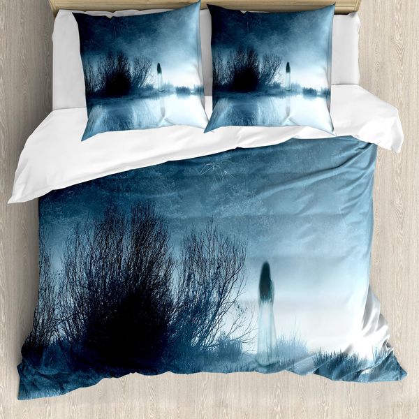 Abakuhaus Horror Haus Copripiumino, Notte Nella Nebbia Della Foresta, Antiacaro, Adatto A Chi Soffre Di Allergie, Con Federe, 155 Cm X 220 Cm - 80 X 80 Cm, Blu-image