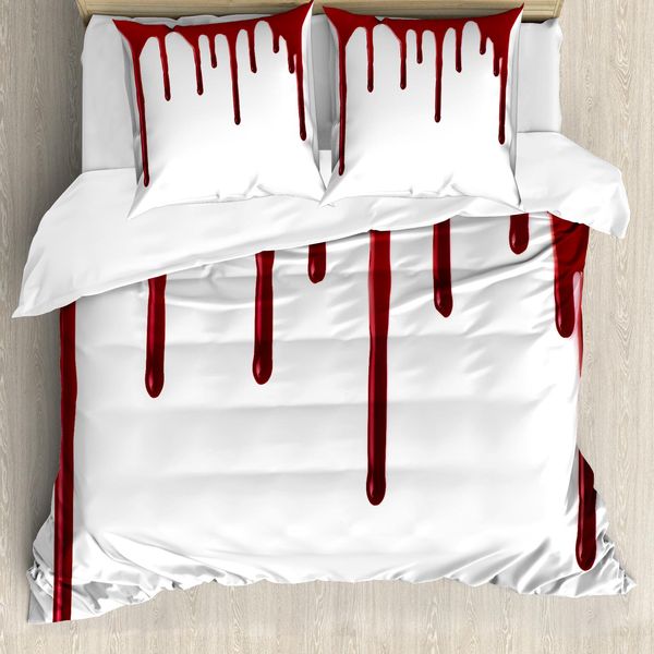 Abakuhaus Copripiumino Horror, Halloween Zombie Crime, Antiacaro, Adatto A Chi Soffre Di Allergie, Con Federe, 200 Cm X 200 Cm - 80 X 80 Cm, Rosso-Bianco-image