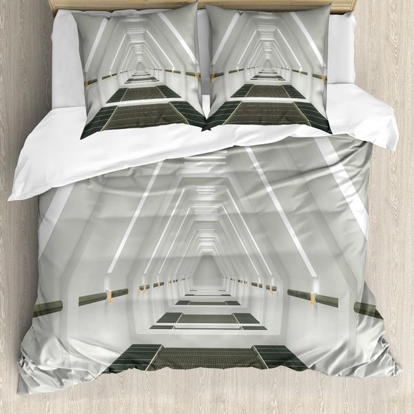Abakuhaus Copripiumino Space, Fantascienza, Antiacaro, Adatto A Chi Soffre Di Allergie, Con Federe, 200 Cm X 200 Cm - 80 X 80 Cm, Verde Militare Grigio Chiaro-image