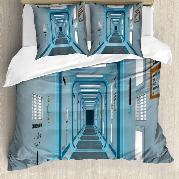 Abakuhaus Copripiumino Space, Stampa Ufo Galactic, Antiacaro, Adatto A Chi Soffre Di Allergie, Con Federe, 155 Cm X 220 Cm - 80 X 80 Cm, Blu E Bianco-image