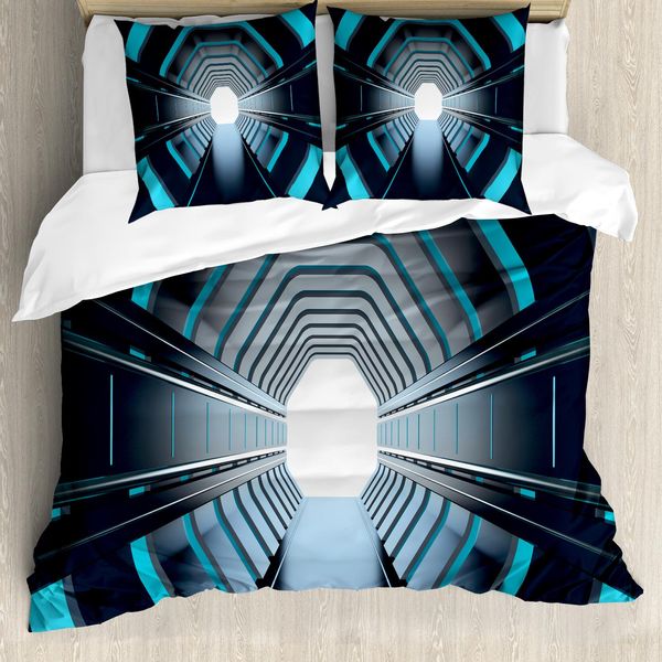 Abakuhaus Copripiumino Space, Scena Lunare, Antiacaro, Adatto A Chi Soffre Di Allergie, Con Federe, 155 Cm X 220 Cm - 80 X 80 Cm, Blu, Blu Scuro, Bianco-image