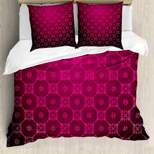 Abakuhaus Copripiumino Magenta, Stile Medievale A Righe, Antiacaro, Adatto A Chi Soffre Di Allergie, Con Federe, 200 Cm X 200 Cm - 80 X 80 Cm, Magenta-image