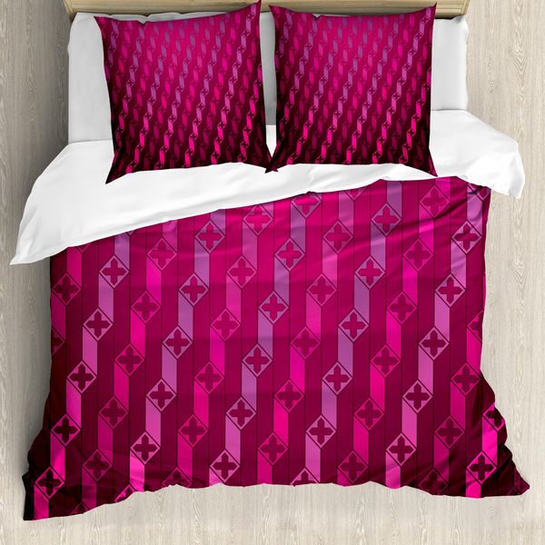 Abakuhaus Copripiumino Magenta, Motivo Astratto A Righe, Antiacaro E Anallergico, Con Federe, 200 Cm X 200 Cm - 80 X 80 Cm, Magenta-image