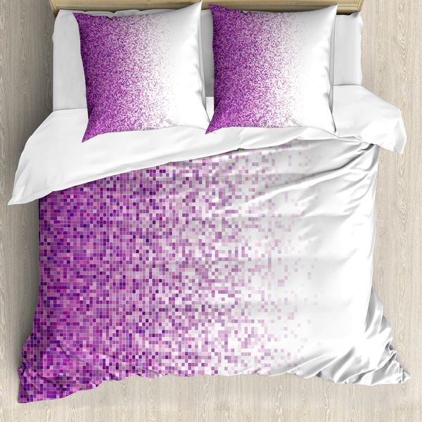 Abakuhaus Copripiumino Magenta, Stile Digitale Mosaico, Antiacaro, Adatto A Chi Soffre Di Allergie, Con Federe, 155 Cm X 220 Cm - 80 X 80 Cm, Viola Bianco-image