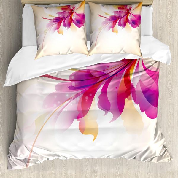 Abakuhaus Copripiumino Astratto, Motivi Floreali E Foglie, Antiacaro, Adatto A Chi Soffre Di Allergie, Con Federe, 200 Cm X 200 Cm - 80 X 80 Cm, Viola, Rosa E Beige-image
