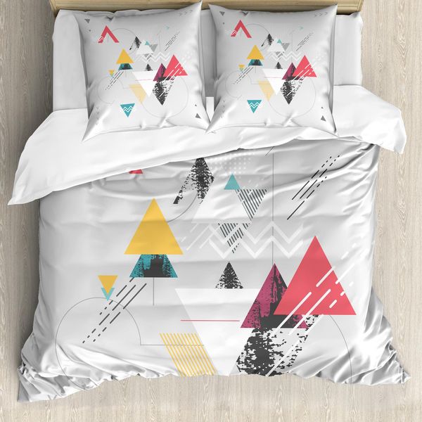 Abakuhaus Set Copripiumino Astratto Per Letti Matrimoniali, Triangolo Geometrico, Antiacaro, Adatto A Chi Soffre Di Allergie, Con Federe, Grigio Chiaro-image