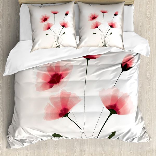 Abakuhaus Copripiumino Astratto, Romantici Boccioli Di Fiori, Antiacaro, Adatto A Chi Soffre Di Allergie, Con Federe, 155 Cm X 220 Cm - 80 X 80 Cm, Rosa, Verde E Bianco-image
