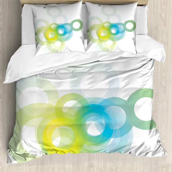 Abakuhaus Copripiumino Astratto, Cerchio Ombre Moderno, Antiacaro, Adatto A Chi Soffre Di Allergie, Con Federe, 155 Cm X 220 Cm - 80 X 80 Cm, Blu-Bianco E Giallo-image