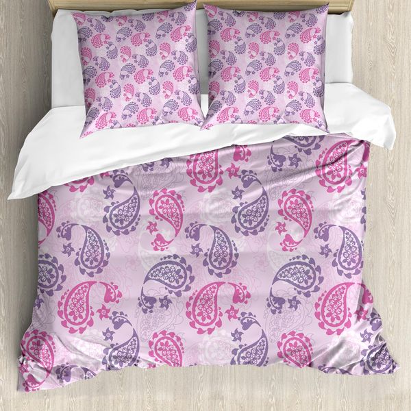 Abakuhaus Set Copripiumino Paisley Per Letti Matrimoniali, Effetti Artistici Arabi, Antiacaro, Adatto A Chi Soffre Di Allergie, Con Federe, Fucsia E Viola-image