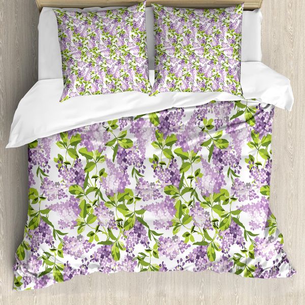 Abakuhaus Copripiumino Mauve, Botanic Primavera Piante, Antiacaro Adatto A Chi Soffre Di Allergie Con Federe, 155 Cm X 220 Cm - 80 X 80 Cm, Viola Verde-image