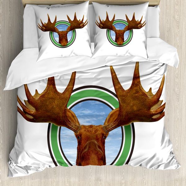 Abakuhaus Copripiumino Elch, Northern Fauna Deer, Antiacaro, Adatto A Chi Soffre Di Allergie, Con Federe, 200 Cm X 200 Cm - 80 X 80 Cm, Verde Marrone-image