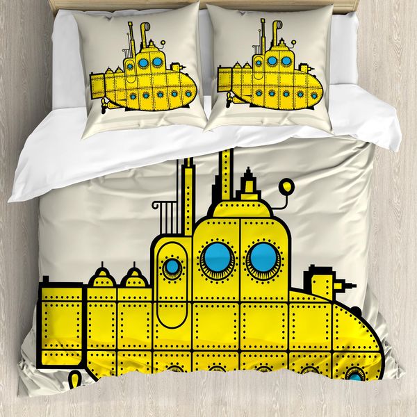 Abakuhaus Copripiumino Giallo A Forma Di Sottomarino, Stile Grunge, Antiacaro, Adatto A Chi Soffre Di Allergie, Con Federe, 200 Cm X 200 Cm - 80 X 80 Cm, Grigio, Giallo, Blu-image