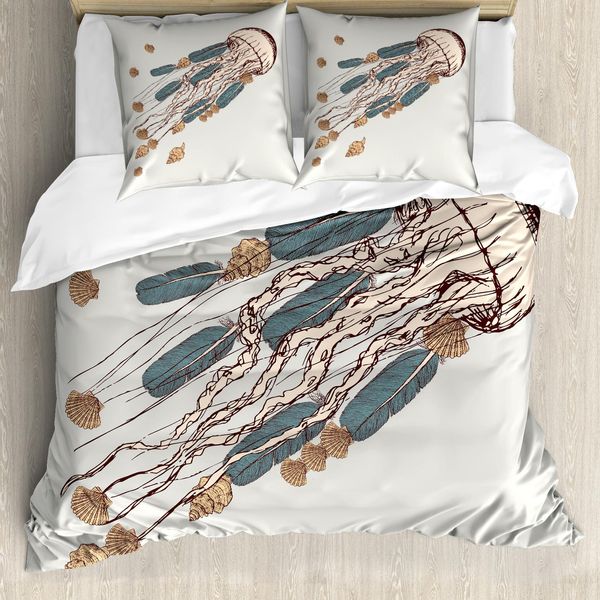 Abakuhaus Copripiumino Medusa, Boho Feder, Antiacaro, Adatto A Chi Soffre Di Allergie, Con Federe, 155 Cm X 220 Cm - 80 X 80 Cm, Grigio Beige Marrone-image