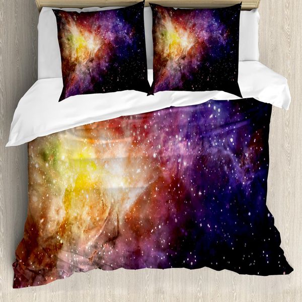 Abakuhaus Galaxis Copripiumino, Vista Della Nebulosa Spaziale, Antiacaro, Adatto A Chi Soffre Di Allergie, Con Federe, 155 Cm X 220 Cm - 80 X 80 Cm, Nero, Viola, Giallo-image