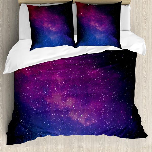 Abakuhaus Galaxis Copripiumino, Stardust Arcobaleno Spaziale, Antiacaro Adatto A Chi Soffre Di Allergie Con Federe, 200 Cm X 200 Cm - 80 X 80 Cm, Nero-Rosa-Blu-image