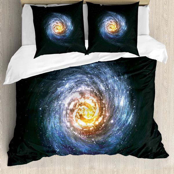 Abakuhaus Galaxis Copripiumino, MysteriöSe Weltraum StraßE, Antiacaro, Adatto A Chi Soffre Di Allergie, Con Federe, 155 Cm X 220 Cm - 80 X 80 Cm, Blu, Giallo, Nero-image