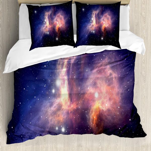 Abakuhaus Galaxis Copripiumino, Stardust In Universe, Antiacaro, Adatto A Chi Soffre Di Allergie, Con Federe, 200 Cm X 200 Cm - 80 X 80 Cm, Viola Blu Arancione-image