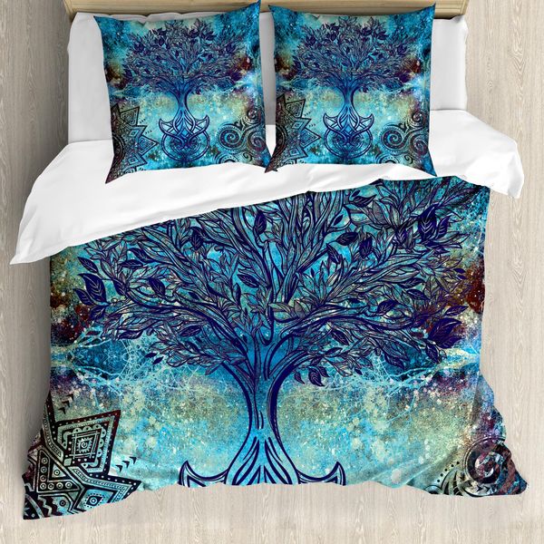 Abakuhaus Copripiumino Etnico, Alberi Mandala, Antiacaro, Adatto A Chi Soffre Di Allergie, Con Federe, 155 Cm X 220 Cm - 80 X 80 Cm, Turchese Marrone-image