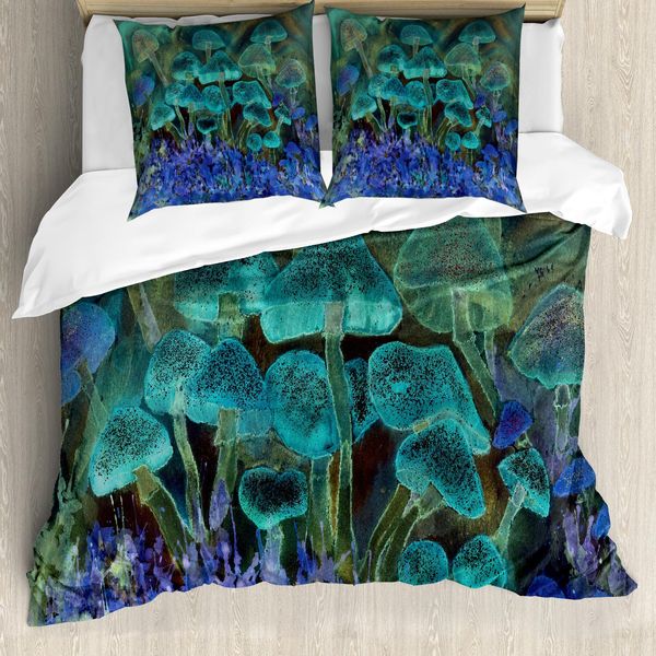 Abakuhaus Set Copripiumino Psichedelico Per Letti Matrimoniali, Motivo Funghi Sognanti, Antiacaro, Adatto A Chi Soffre Di Allergie, Con Federe, Multicolore-image