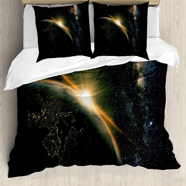 Abakuhaus Galaxis Copripiumino, Sun Rising üBer Erde, Antiacaro, Adatto A Chi Soffre Di Allergie, Con Federe, 155 Cm X 220 Cm - 80 X 80 Cm, Nero-image