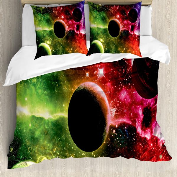 Abakuhaus Set Copripiumino Psichedelico Per Letti Matrimoniali, Cosmo Galassia Nebulosa, Antiacaro, Adatto A Chi Soffre Di Allergie, Con Federe, Multicolore-image