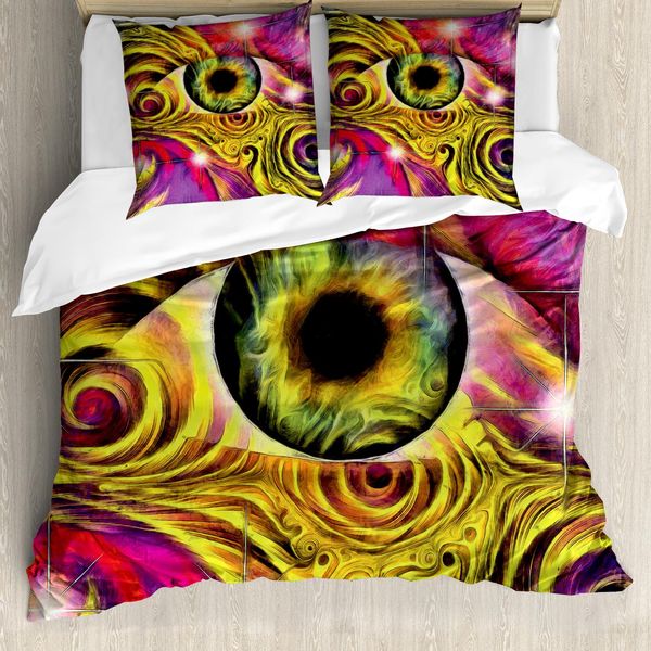 Abakuhaus Copripiumino Psichedelico, Colori Vivaci Hippie, Antiacaro, Adatto A Chi Soffre Di Allergie, Con Federe, 155 Cm X 220 Cm - 80 X 80 Cm, Fucsia Giallo-image