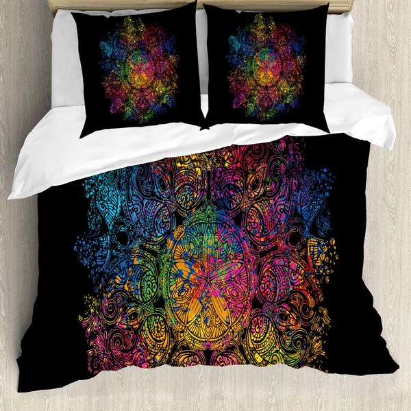 Abakuhaus Set Copripiumino Kitsch Per Letti Matrimoniali, Motivo Mandala Etnico, Antiacaro, Adatto A Chi Soffre Di Allergie, Con Federe, Multicolore-image