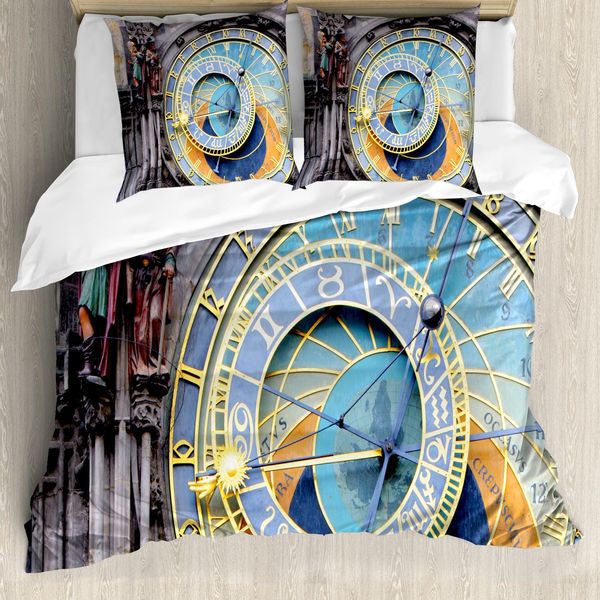 Abakuhaus Copripiumino, Città Vecchia Medievale, Antiacaro, Adatto A Chi Soffre Di Allergie, Con Federe, 155 Cm X 220 Cm - 80 X 80 Cm, Blu E Giallo-image