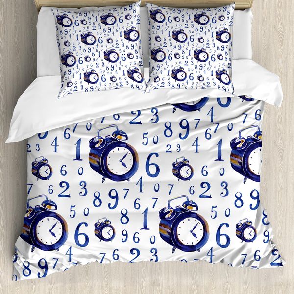 Abakuhaus Copripiumino, Numeri Calligrafici, Antiacaro, Adatto A Chi Soffre Di Allergie, Con Federe, 155 Cm X 220 Cm - 80 X 80 Cm, Blu E Bianco-image