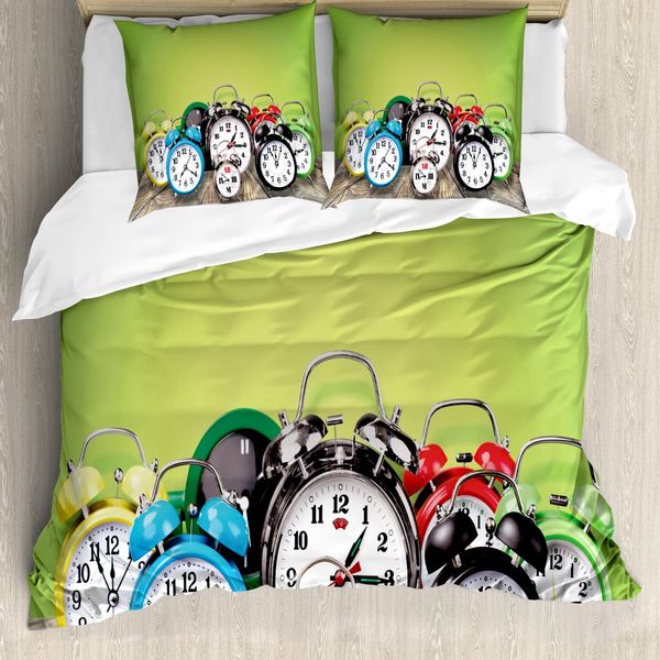 Set Copripiumino Abakuhaus Per Letti Matrimoniali, Orologio Digitale In Legno, Antiacaro, Adatto A Chi Soffre Di Allergie, Con Federe, Verde Lime-image