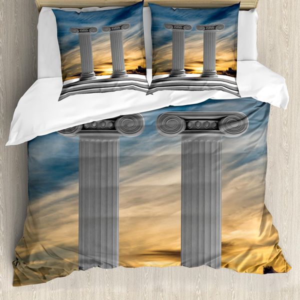 Abakuhaus Copripiumino A Colonne, Colonne Di Marmo, Antiacaro, Adatto A Chi Soffre Di Allergie, Con Federe, 155 Cm X 220 Cm - 80 X 80 Cm, Blu Grigio Chiaro-image