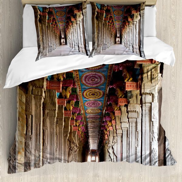Abakuhaus Set Copripiumino Digitale Per Letti Matrimoniali, Tempio Antico Meridionale, Antiacaro Adatto A Chi Soffre Di Allergie Con Federe, Grigio Chiaro-image